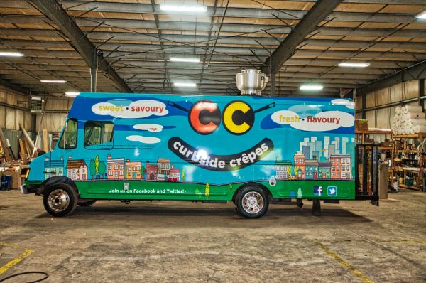 A mobile food concession truck manufactured by Kitchens On Wheels Canada for Curbside Crepes. Web design and hosting by EvolvingMedia.com. Photo by Jeff Poissant, RGD.