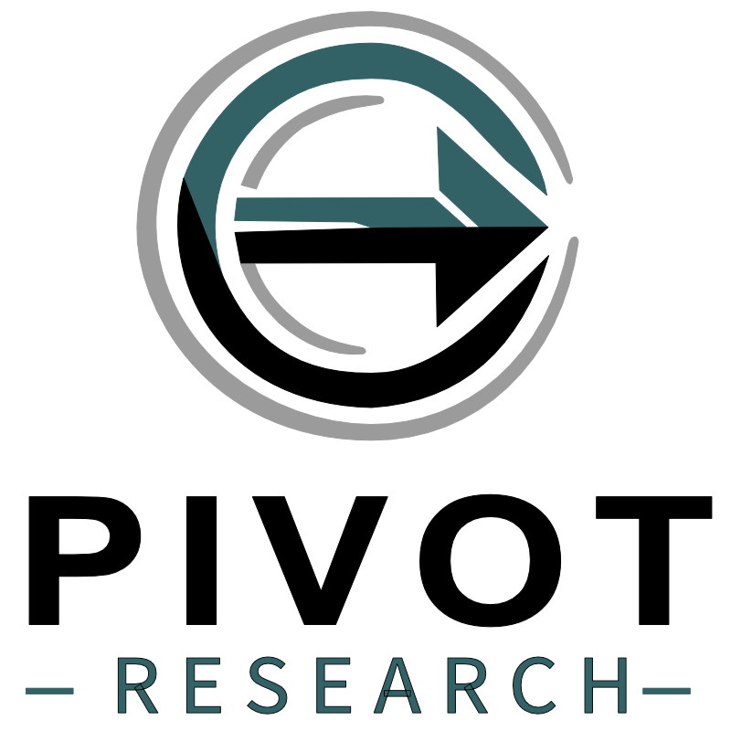 Recreate a new company logo for Pivot Research based on a small JPEG image provided and recreated by Jeff Poissant in scalable vector format. During the design process, working with the client, modifications and refinements were made during the redevelopment phase.